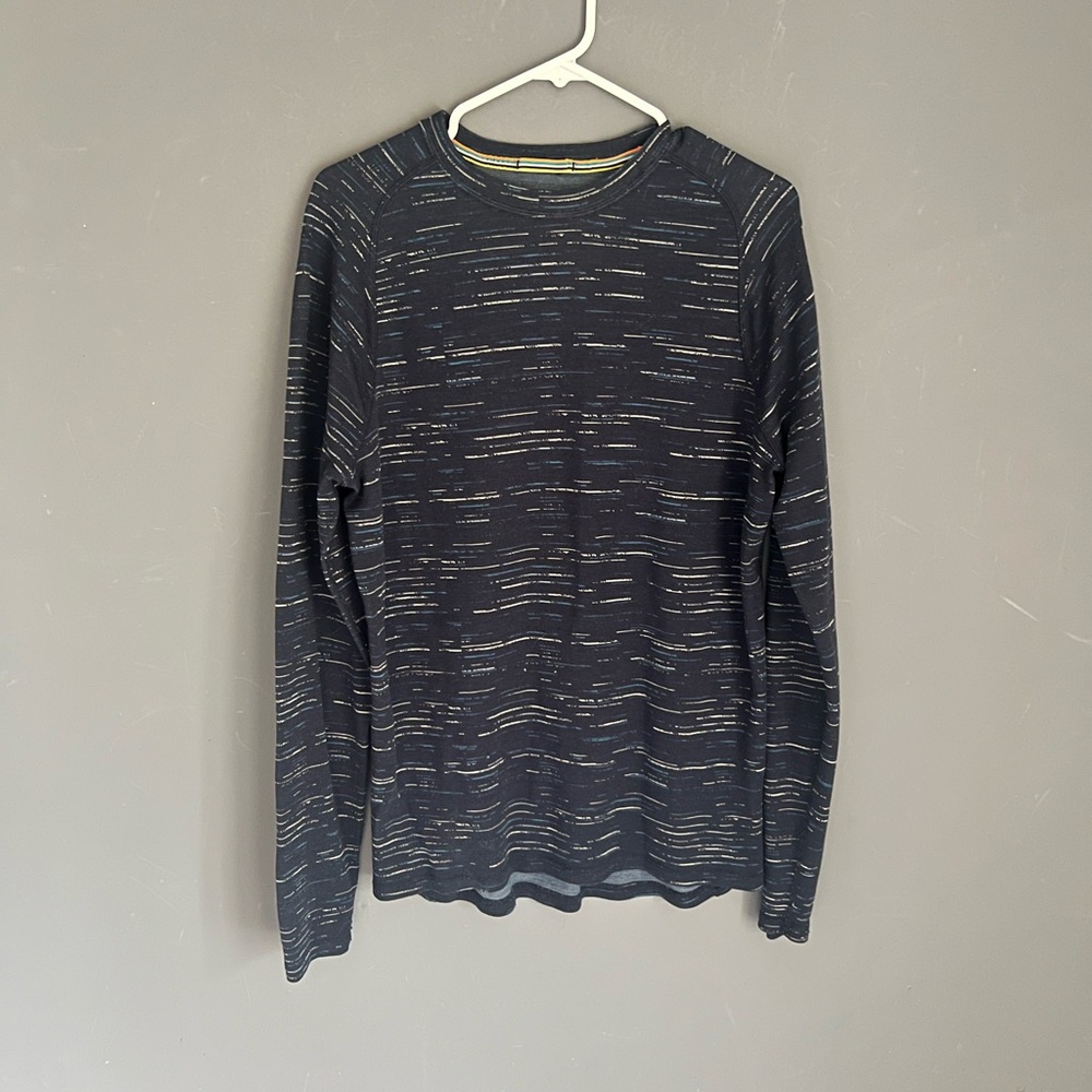 Smartwool Merino 250 Base Layer Crew Mens L Heathered Navy Thermal Wool Shirt